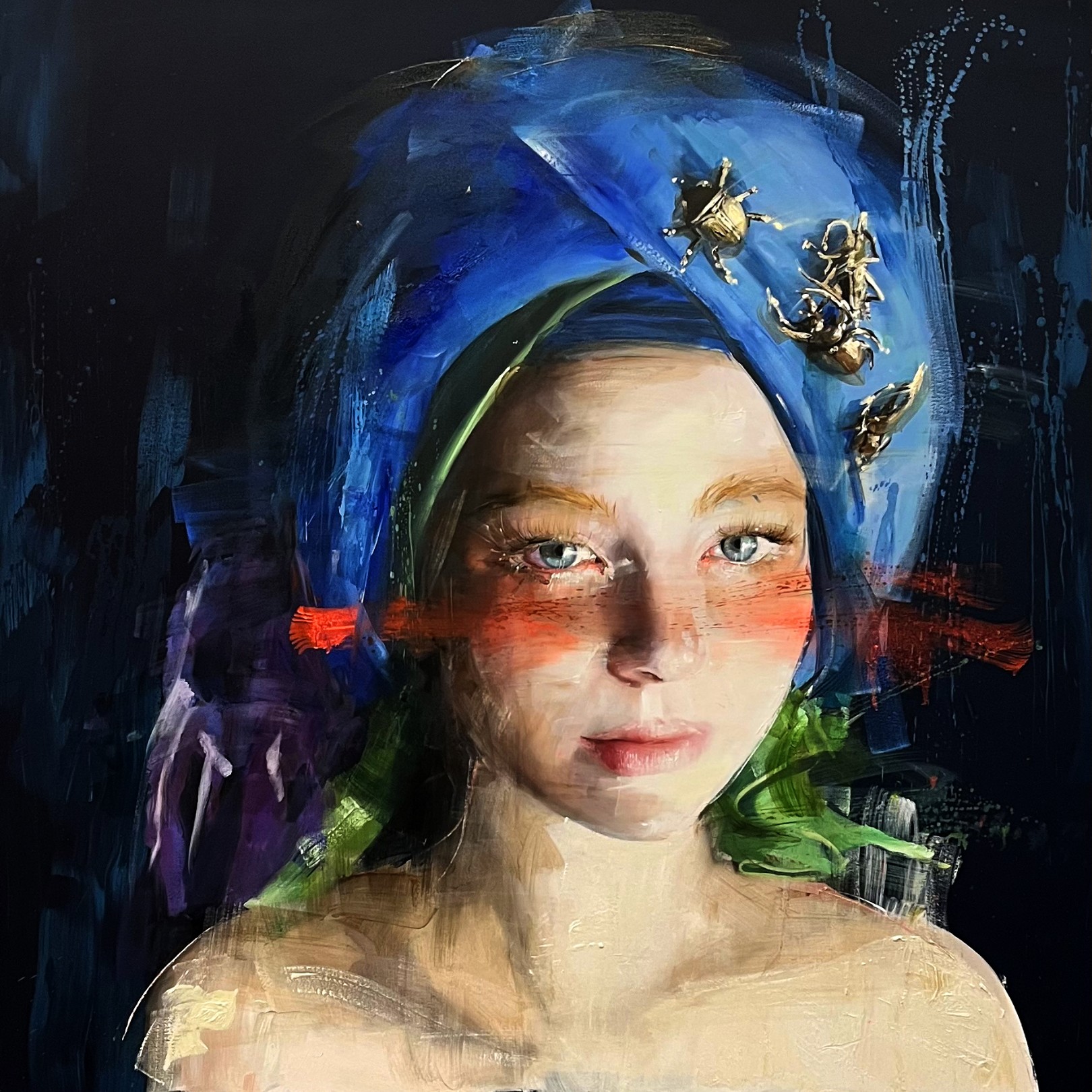 CAMILA WITH BLUE TURBAN AND GOLD BUGS - ROBERTA CONI - Galeries Bartoux